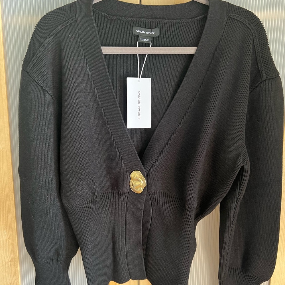 Black Oversized Cardigan with Deep V-Neck